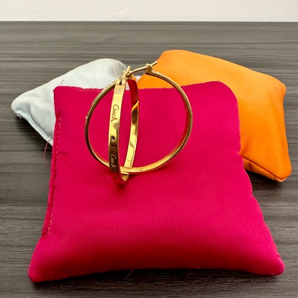 Coach Gold Hoop Earrings with Coach Script & Stones - Picture 5 of 5